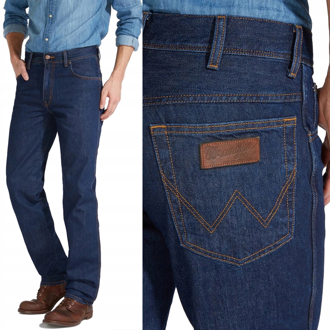 Wrangler Texas Darkstone Džins jednoduché tmavě modré džínové kalhoty W32 L34