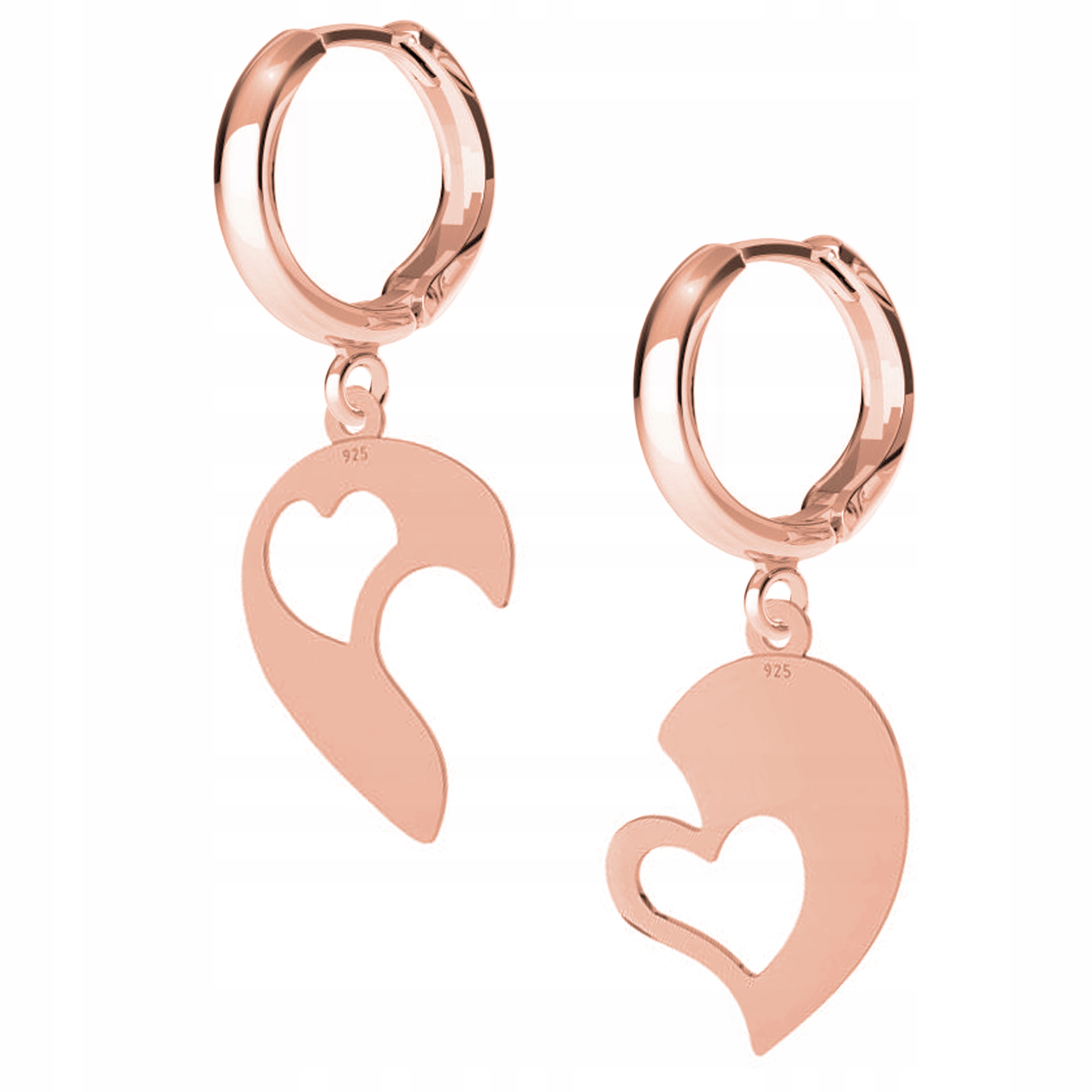 Náušnice Lomená Srdíčka růžové zlato 925