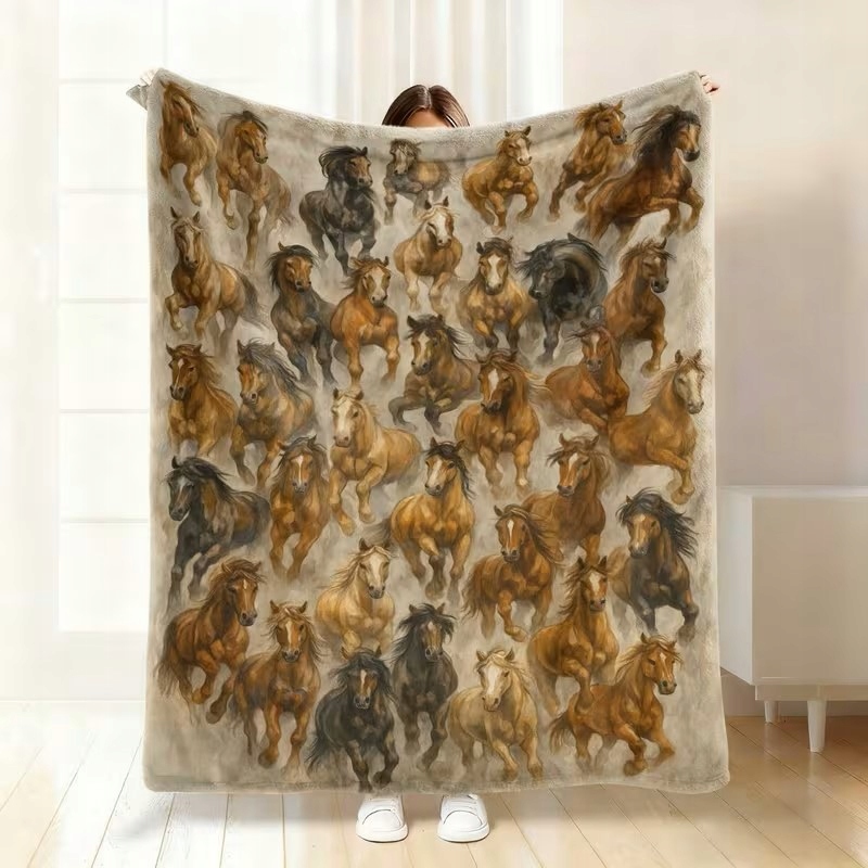 Deka barevný Kůň Koně Koláž Boho Art měkký teplý dárek 150 x 200 cm