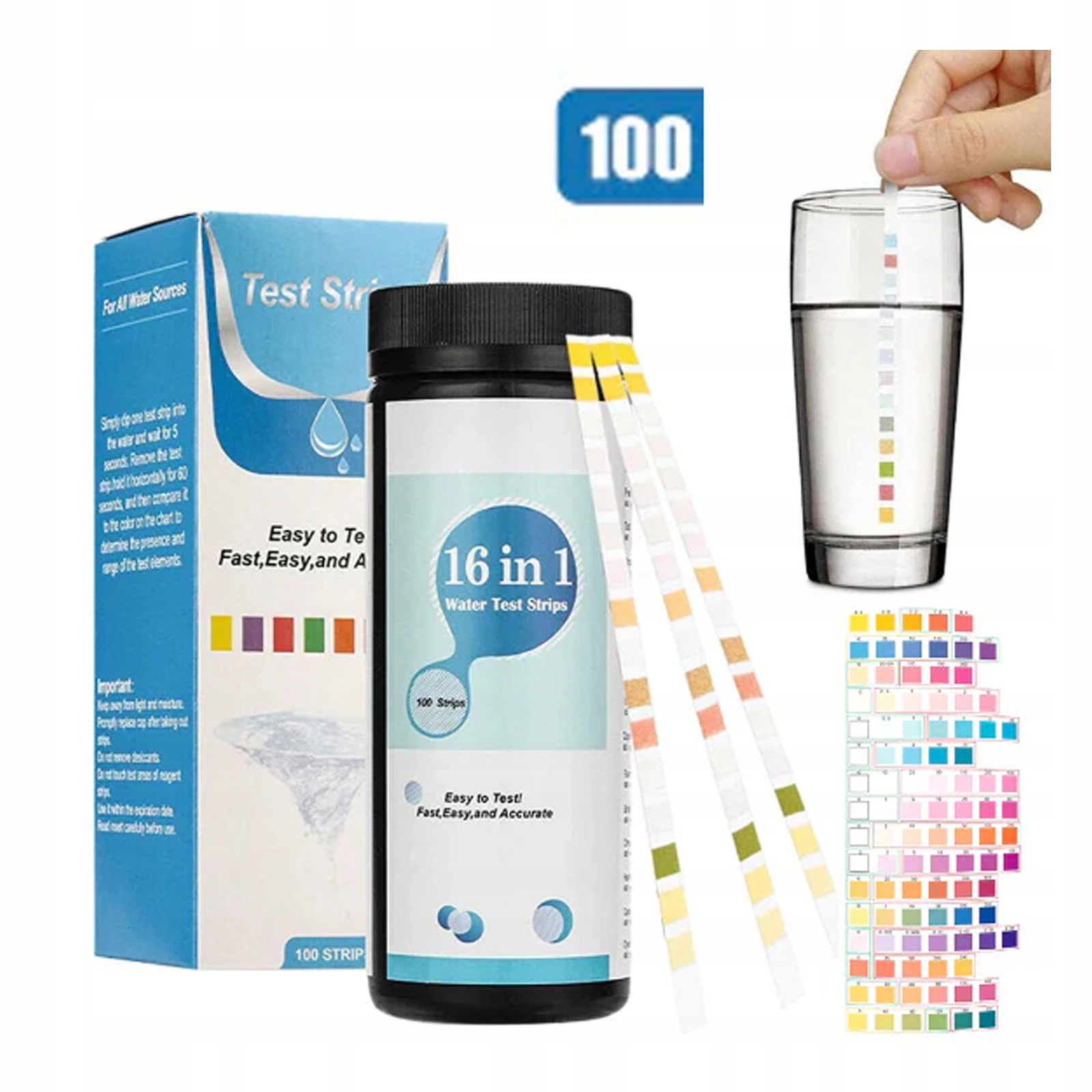 Testovací proužky 16v1 pro akvárium, 100 kusů, pro sladkou vodu