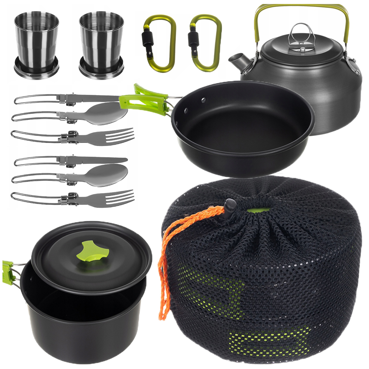 NACZYNIA TURYSTYCZNE KEMPINGOWE zestaw GARNUSZEK PATELNIA CZAJNIK SZTUĆCE Stan opakowania oryginalne