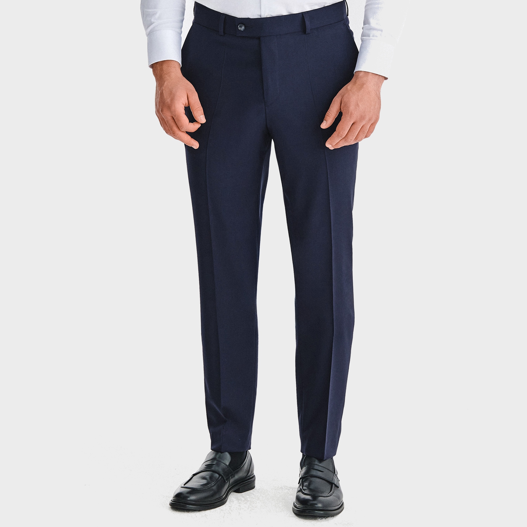 Tmavě modré oblekové kalhoty 100% vlna Slim Fit Pako Lorente vel