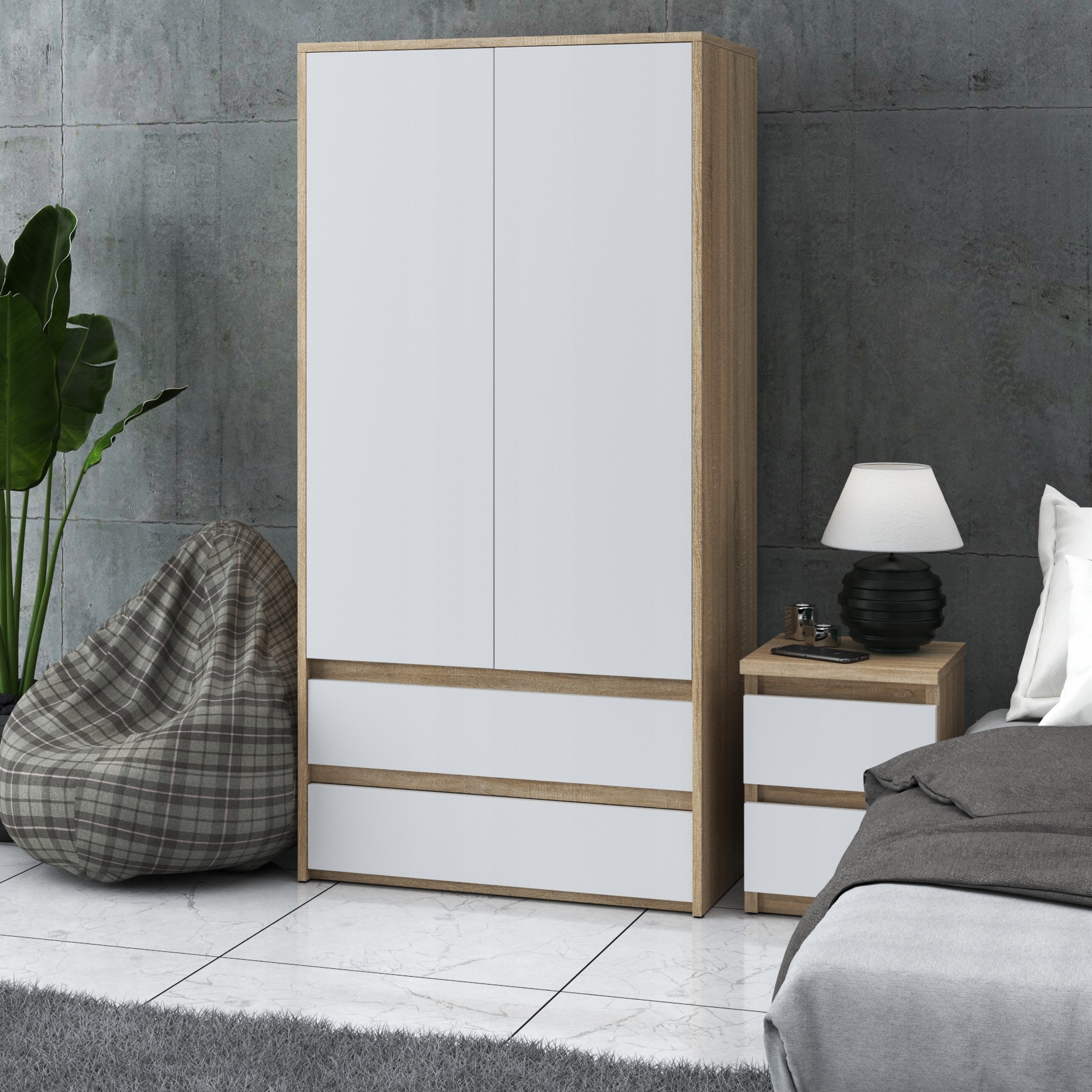 SZAFA DĄB SONOMA BIAŁA GARDEROBA Kolekcja HIT