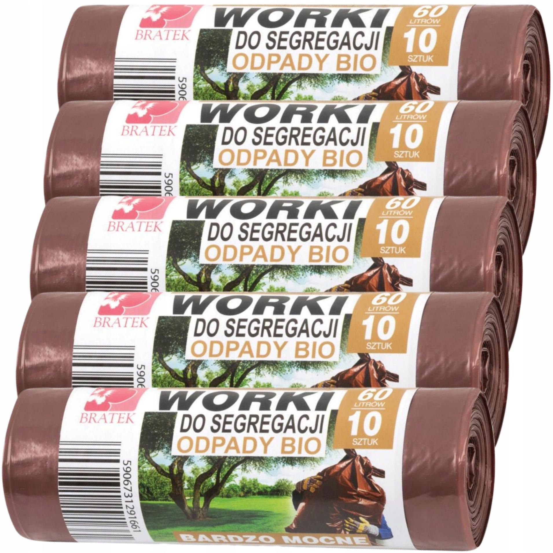 Worki segregacji śmieci BRĄZOWE odpad BIO kosz 60L Kod producenta 5906731291869