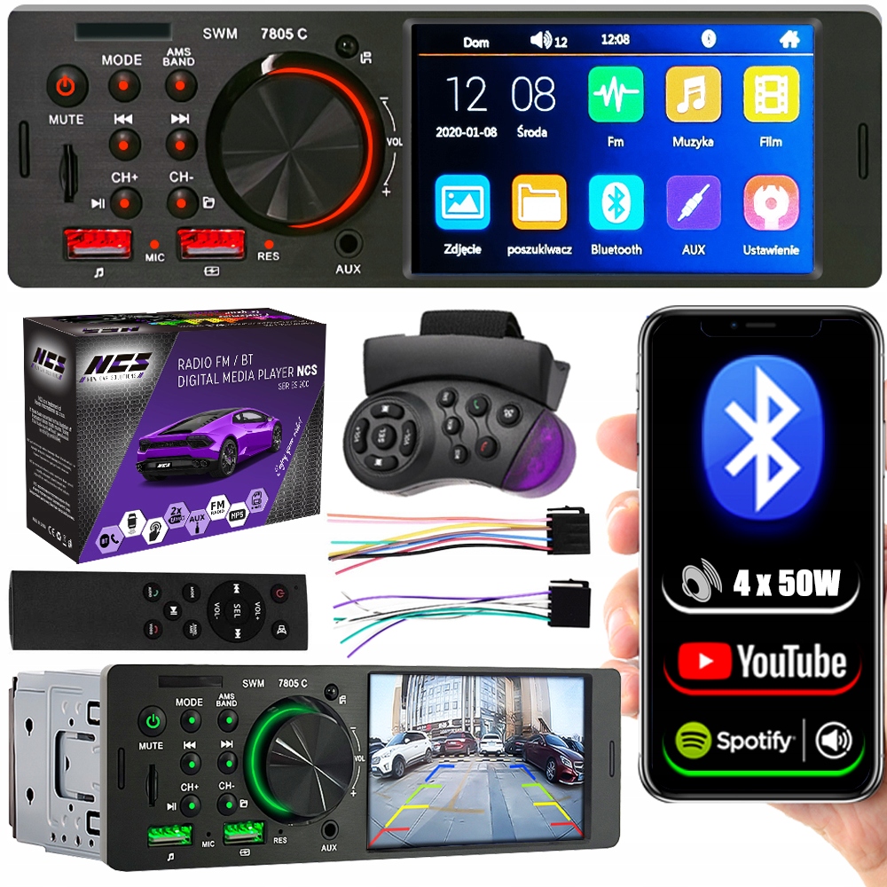 AUTORÁDIO 1DIN DOTYKOVÝ DISPLEJ BLUETOOTH SD