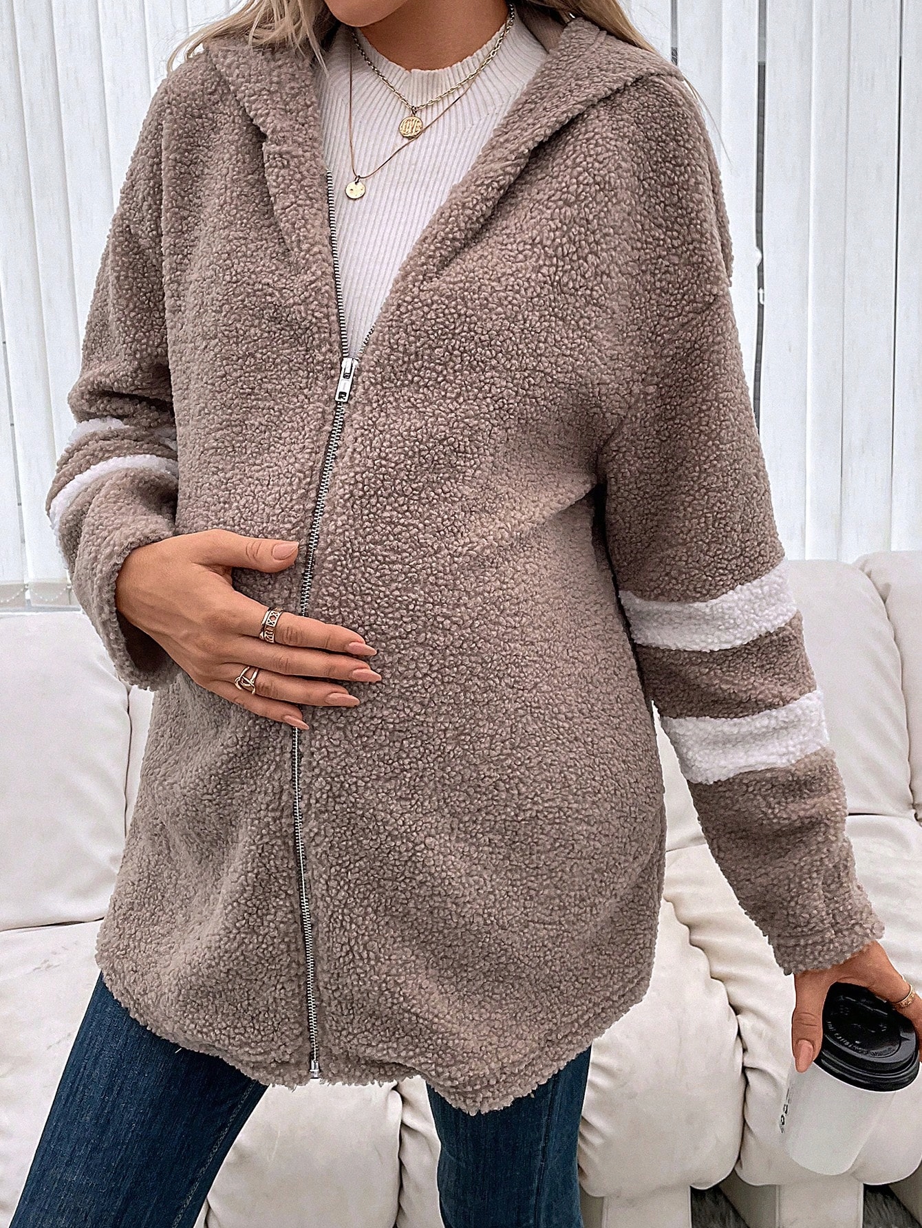 Kožíšek Kožíško S Kapucí Teddy Dlouhé Hnědé Shein M 38