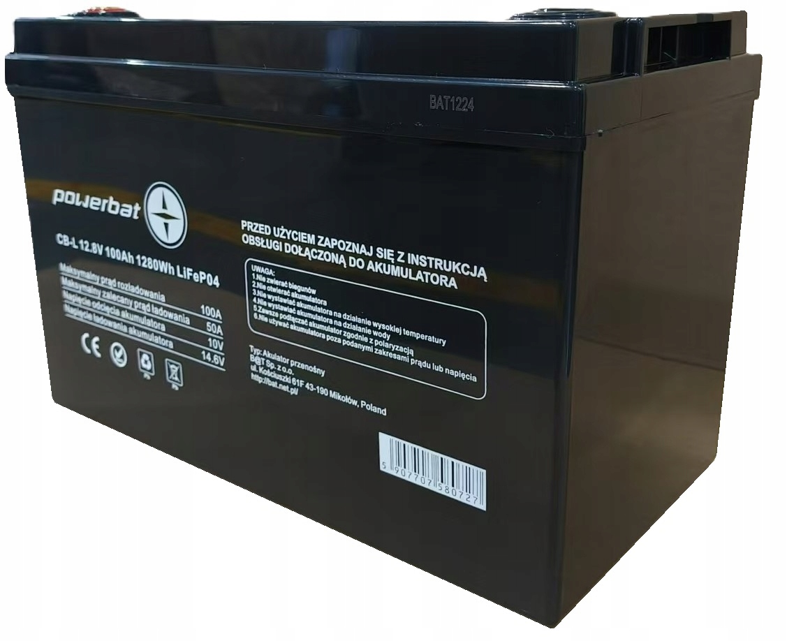 Akumulator PowerBat Lifepo4 12V 100Ah 100A fotowoltaika do łodzi