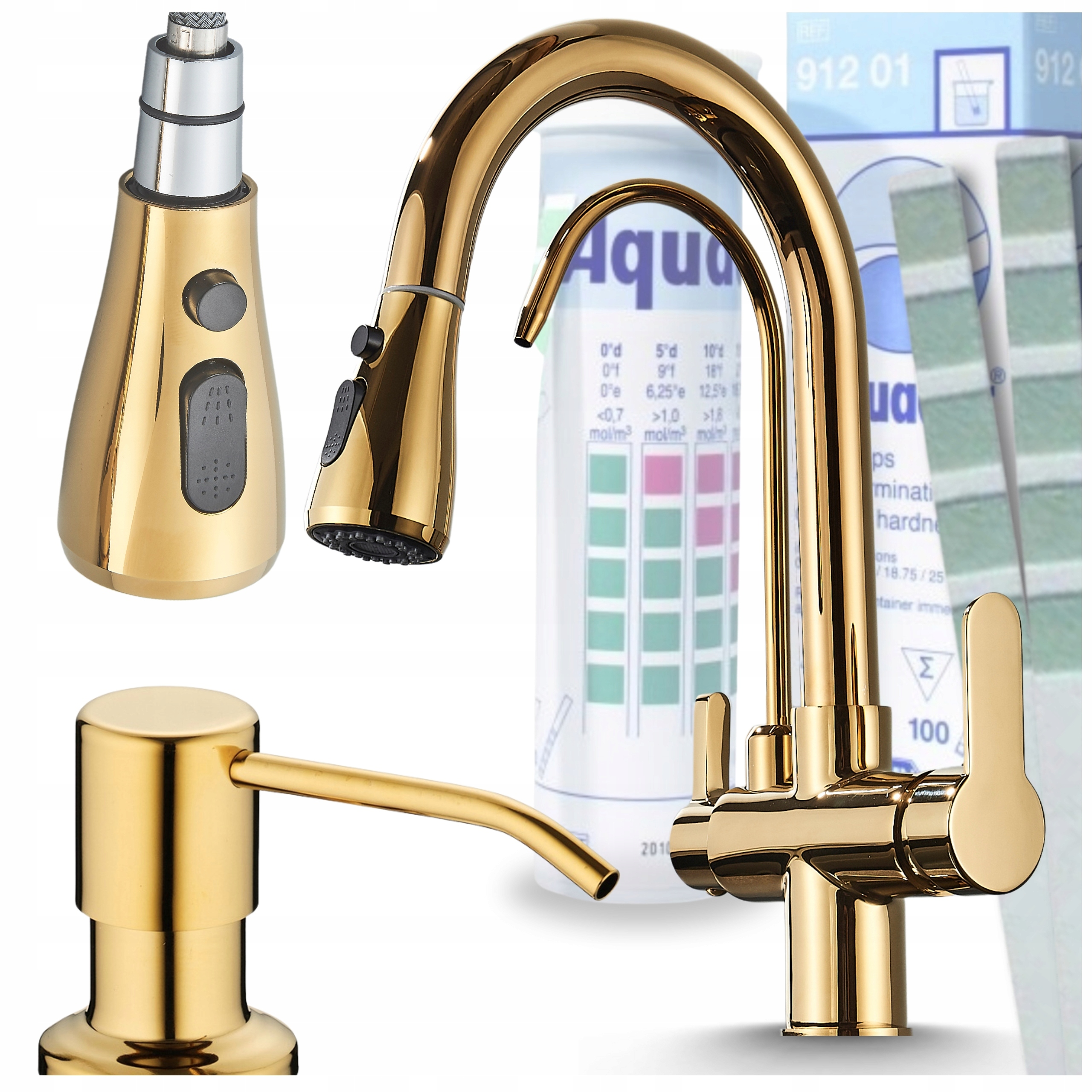 Kuchynská Batéria Zlatá Vyťahovacia otočná výtoková nádoba Kuchynský drez Set