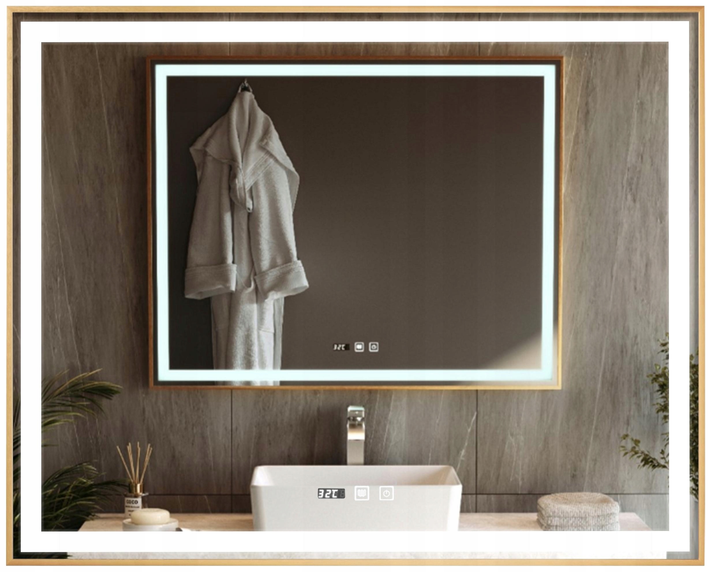 Obdĺžnikové, energeticky úsporné Led zrkadlo 100x80 Orion Rose Gold