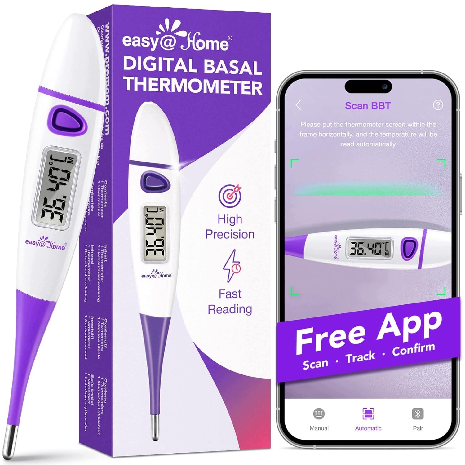 Termometr Owulacji Easy@home Basic Aplikacja Premom, Dokładny ±0,05°C