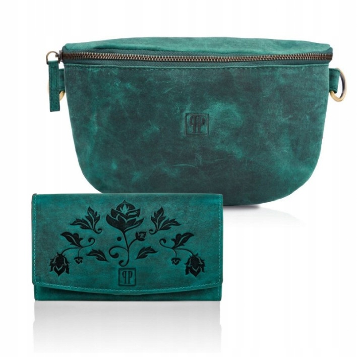 Dámská kožená peněženka a ledvinka pro ženy ve vintage stylu; dárková sada