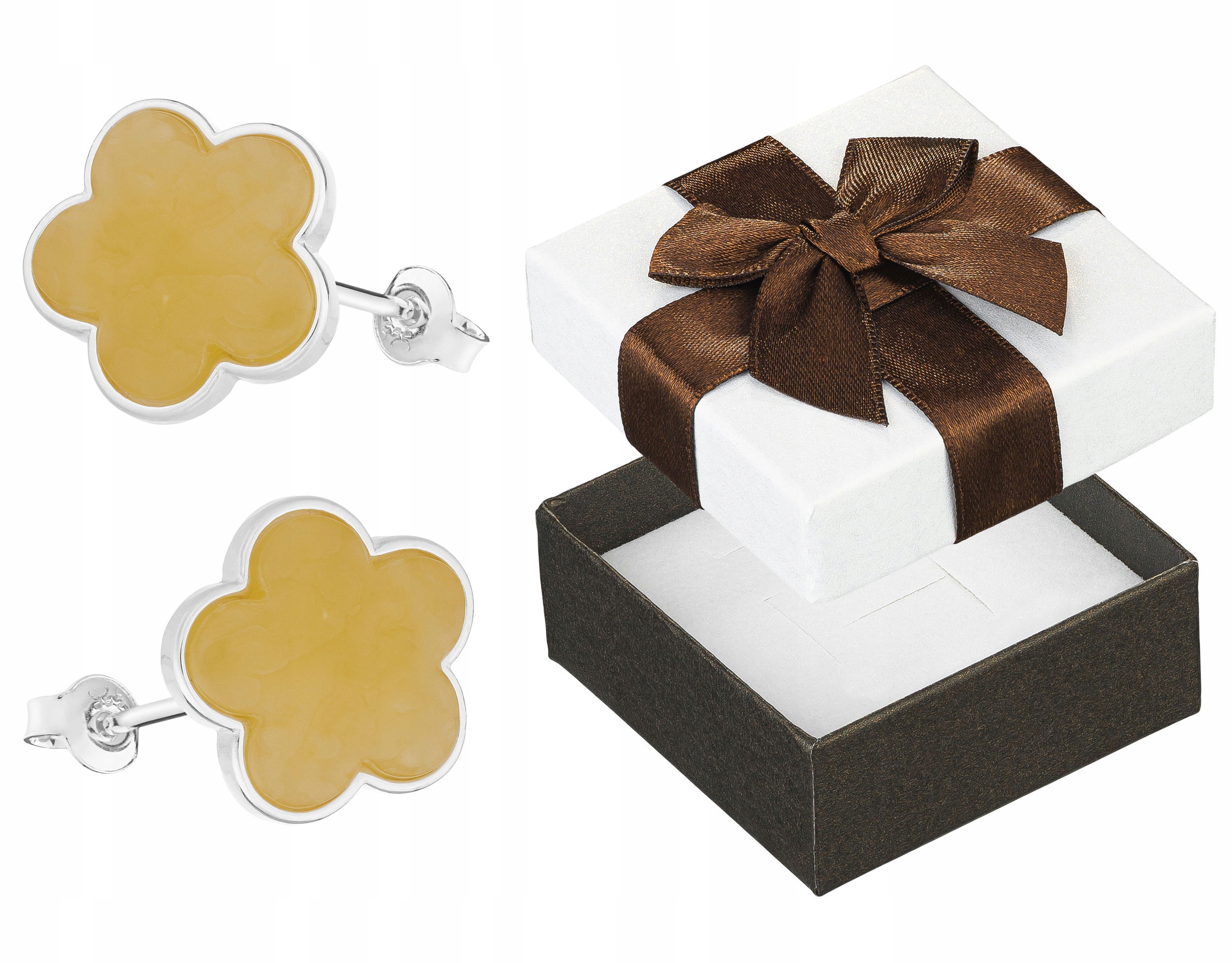 Náušnice Stříbrné Šroubovací Květiny s Jantarem Velké Květinové Dámské Puzetky