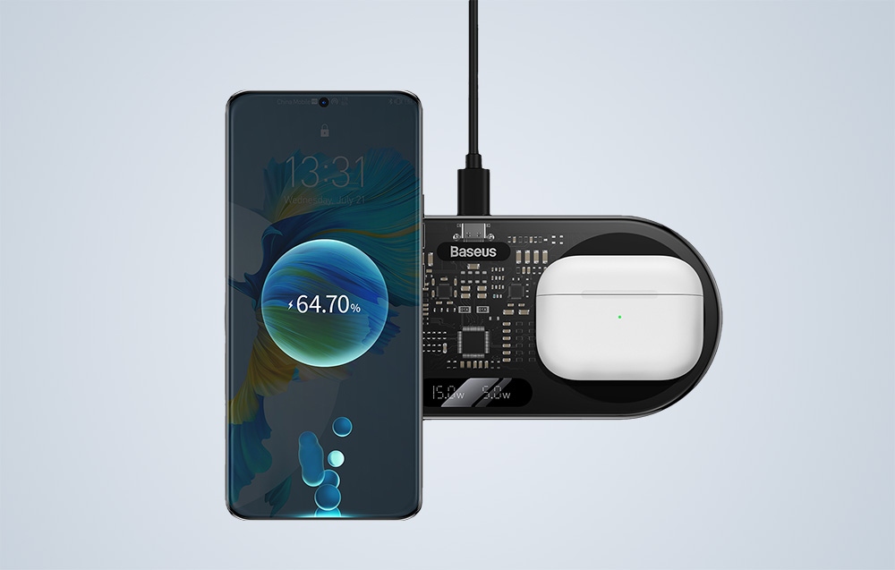 BASEUS SZYBKA INTELIGENTNA ŁADOWARKA INDUKCYJNA QI BEZPRZEWODOWA 2W1 20W Waga produktu z opakowaniem jednostkowym 0.15 kg