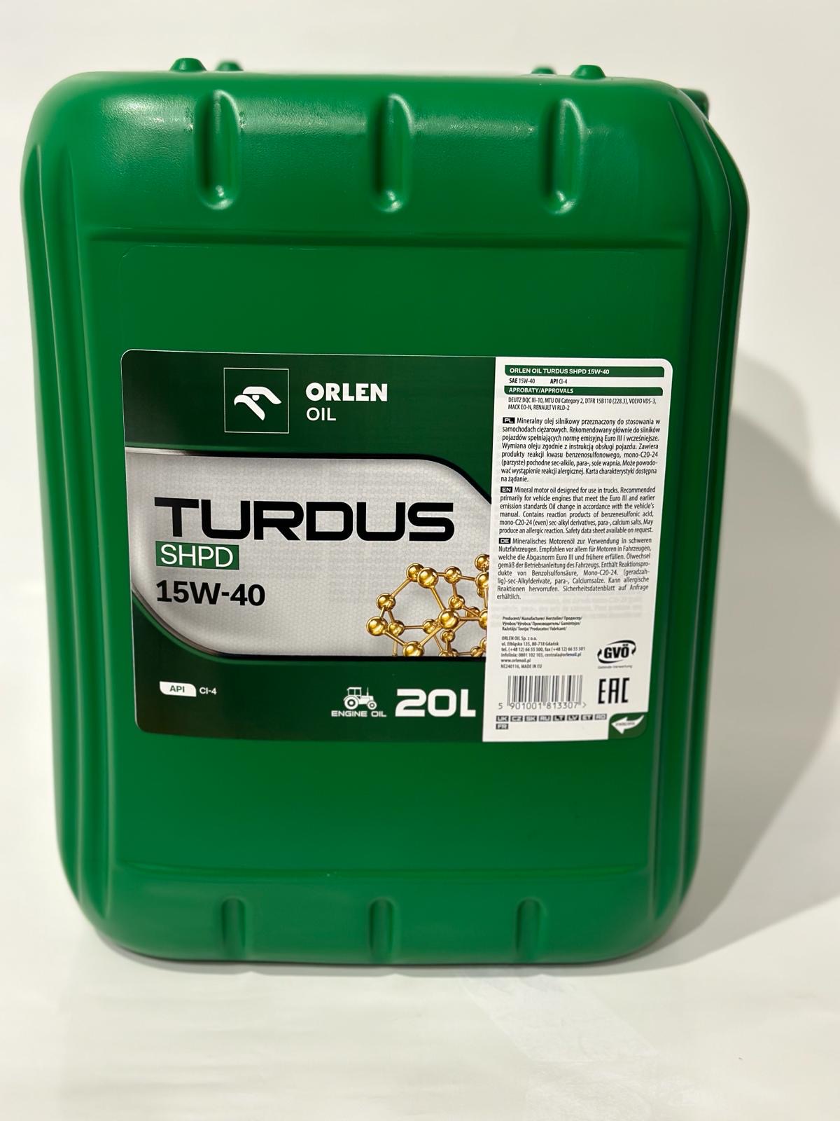 Turdus Shpd 15W40 20L Orlen Motorový Olej