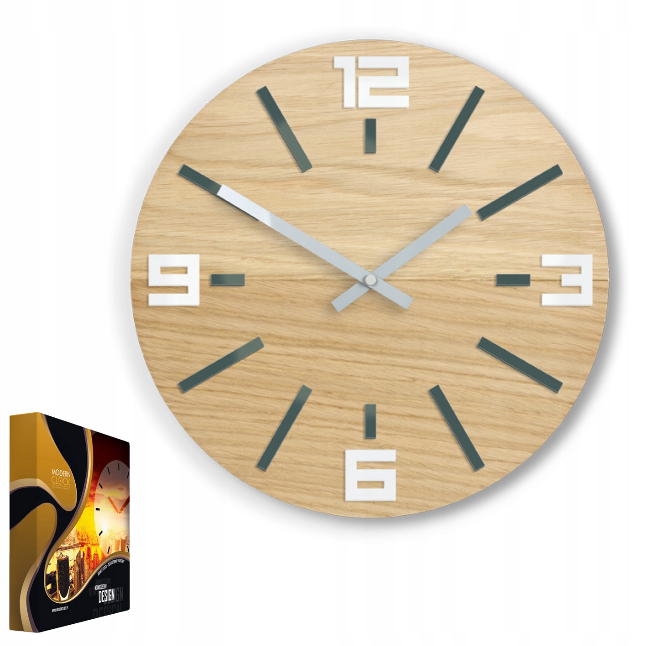 Nástěnné hodiny Dřevěné Dubové Akrylové Křemenné Marco Wood White&Grey