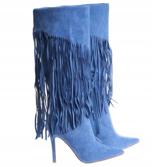 DAMSKIE KOZAKI Z FRĘDZLAMI BUTY NA SZPILCE jesienne buty boho 15114 38