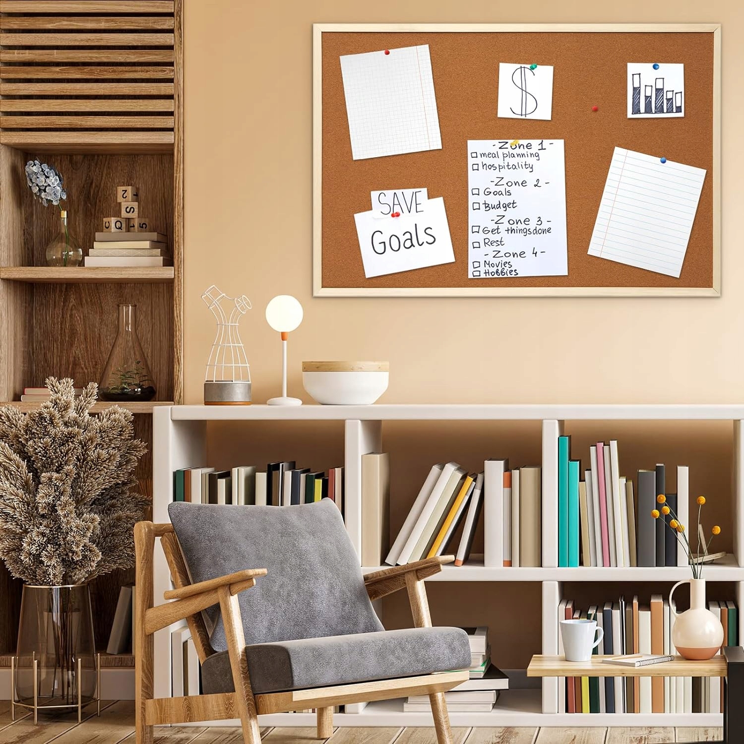 TABLICA KORKOWA DREWNIANA RAMA PION POZIOM 60X90 + MOCOWANIE Wysokość produktu 60 cm