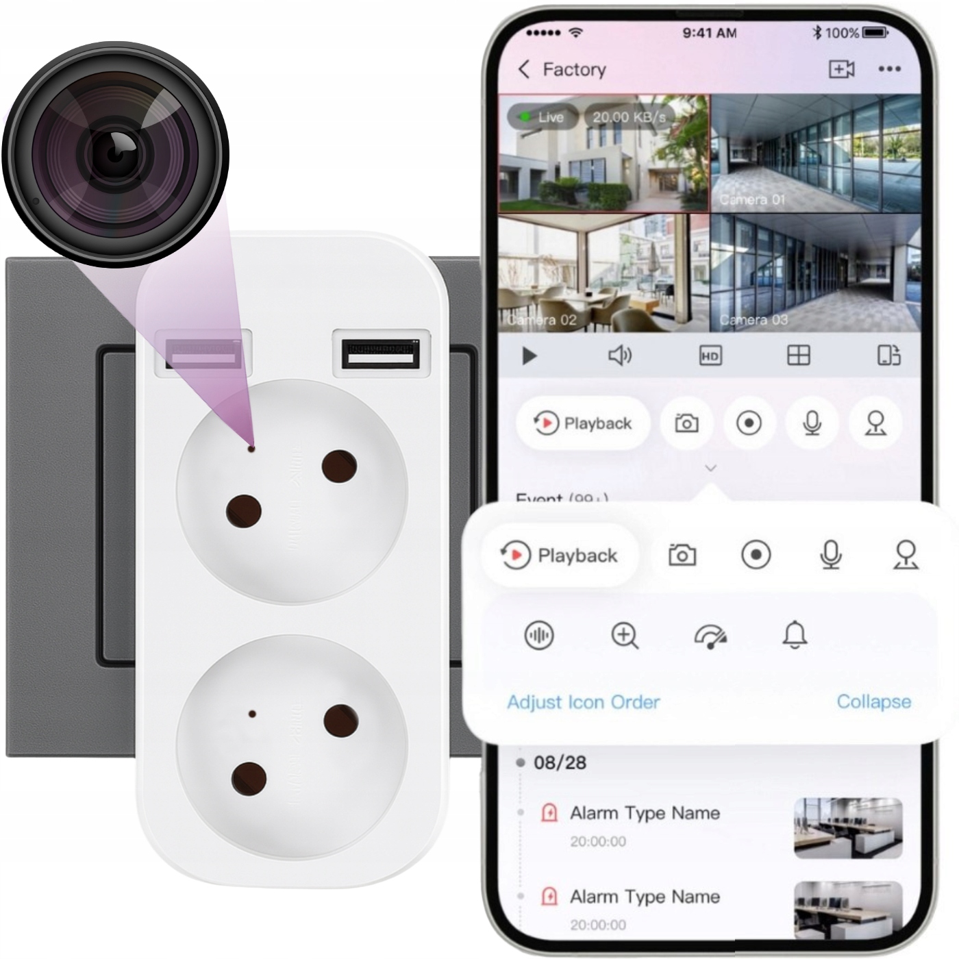 Mini Wifi Špionážna Kamera Ukrytá V Zásuvke Android, Diaľkový Náhľad Pohybu