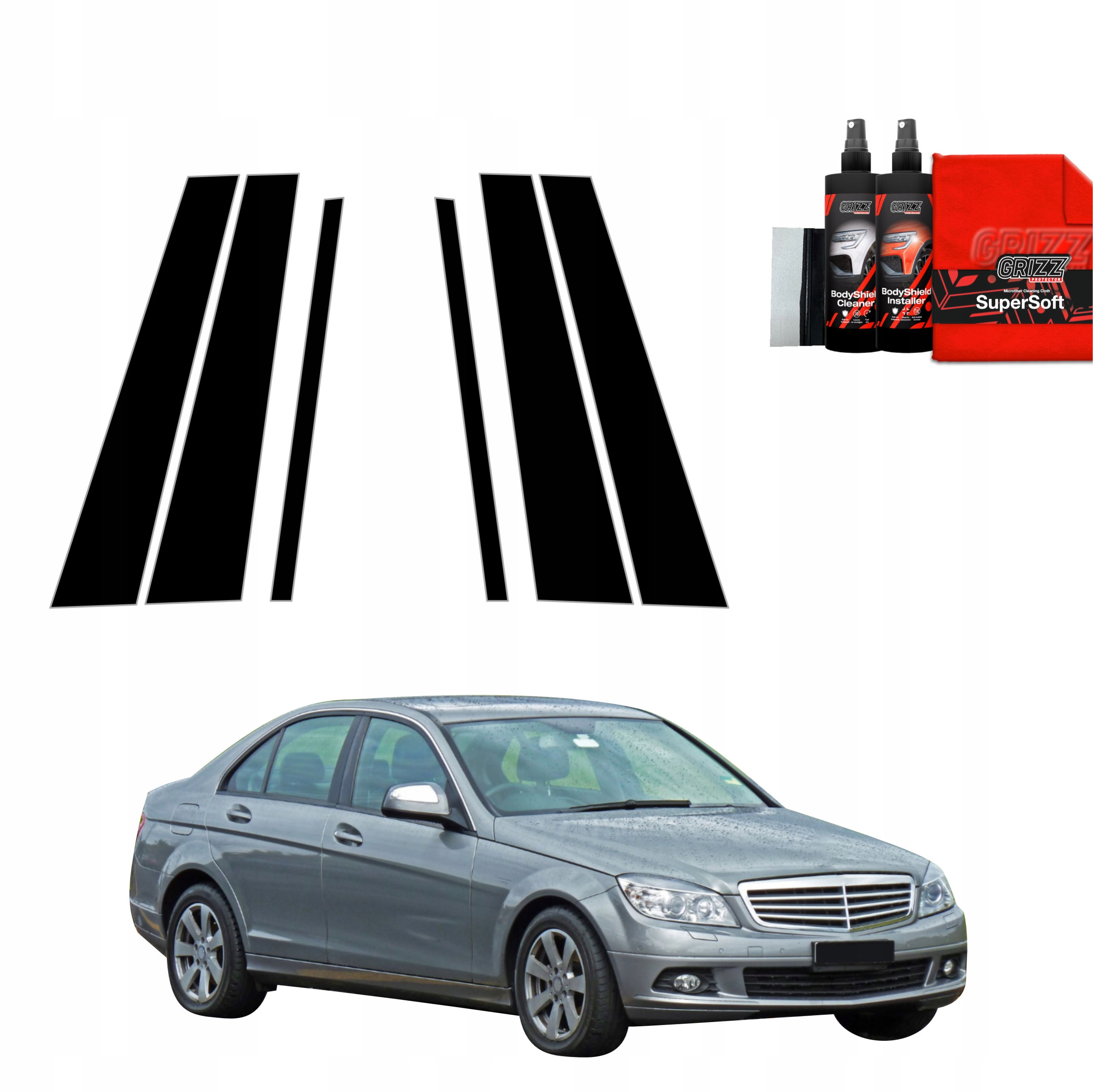 6v1 Černá fólie na sloupky pro Mercedes C třídy W204 Sedan (2007-2011)