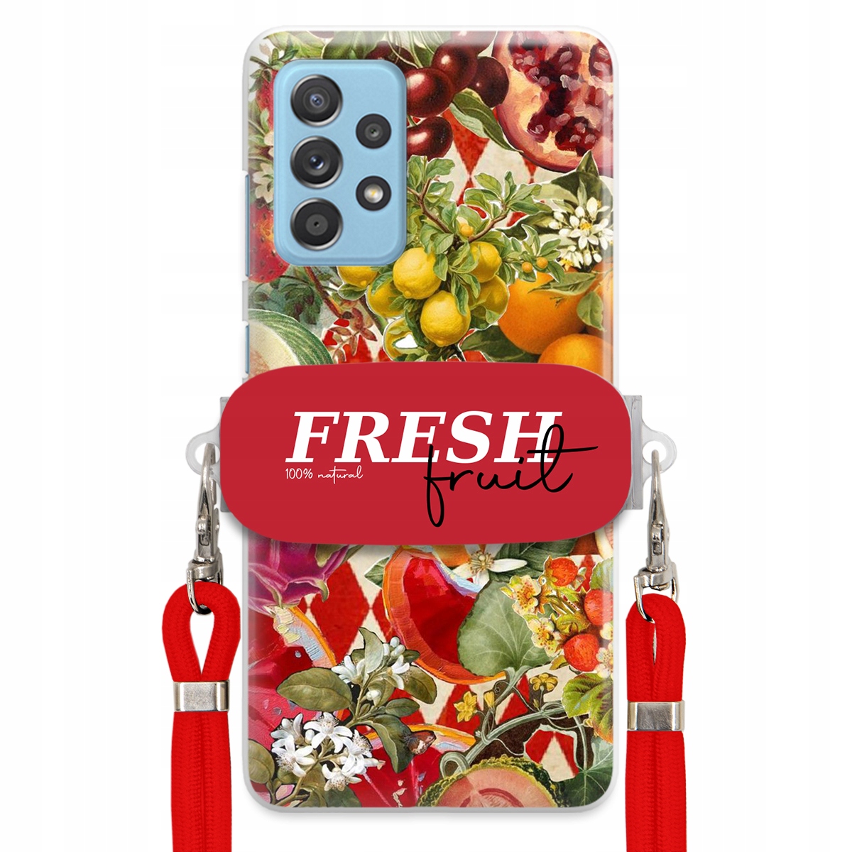 Pouzdro pro Samsung A33 5G Červené Crossbody vodítko Držák Fresh Fruit Ovoce