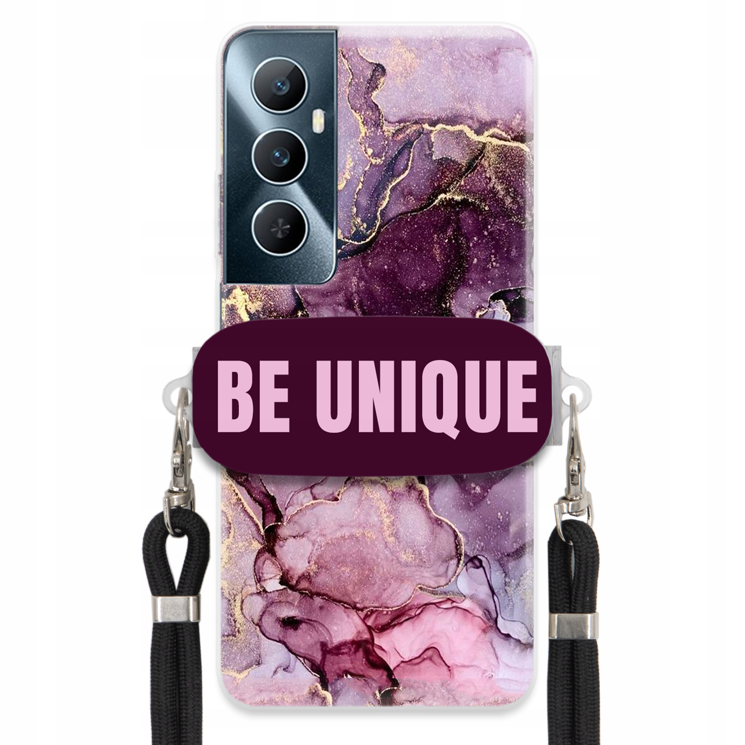 Prémiové puzdro pre Realme C65 4G Uchywt Šnúrka Čierna Fialová Mramor