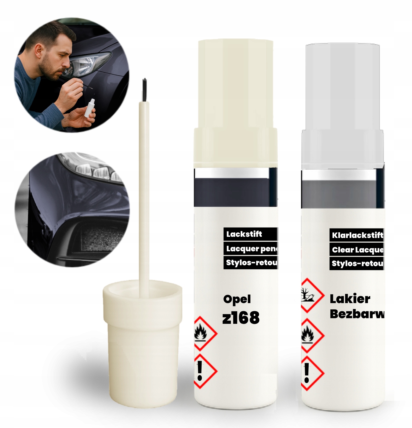 Zaprawka Opel 168 (z168) Zestaw 2w1: Lakier Bazowy Bezbarwny z Pędzelkiem