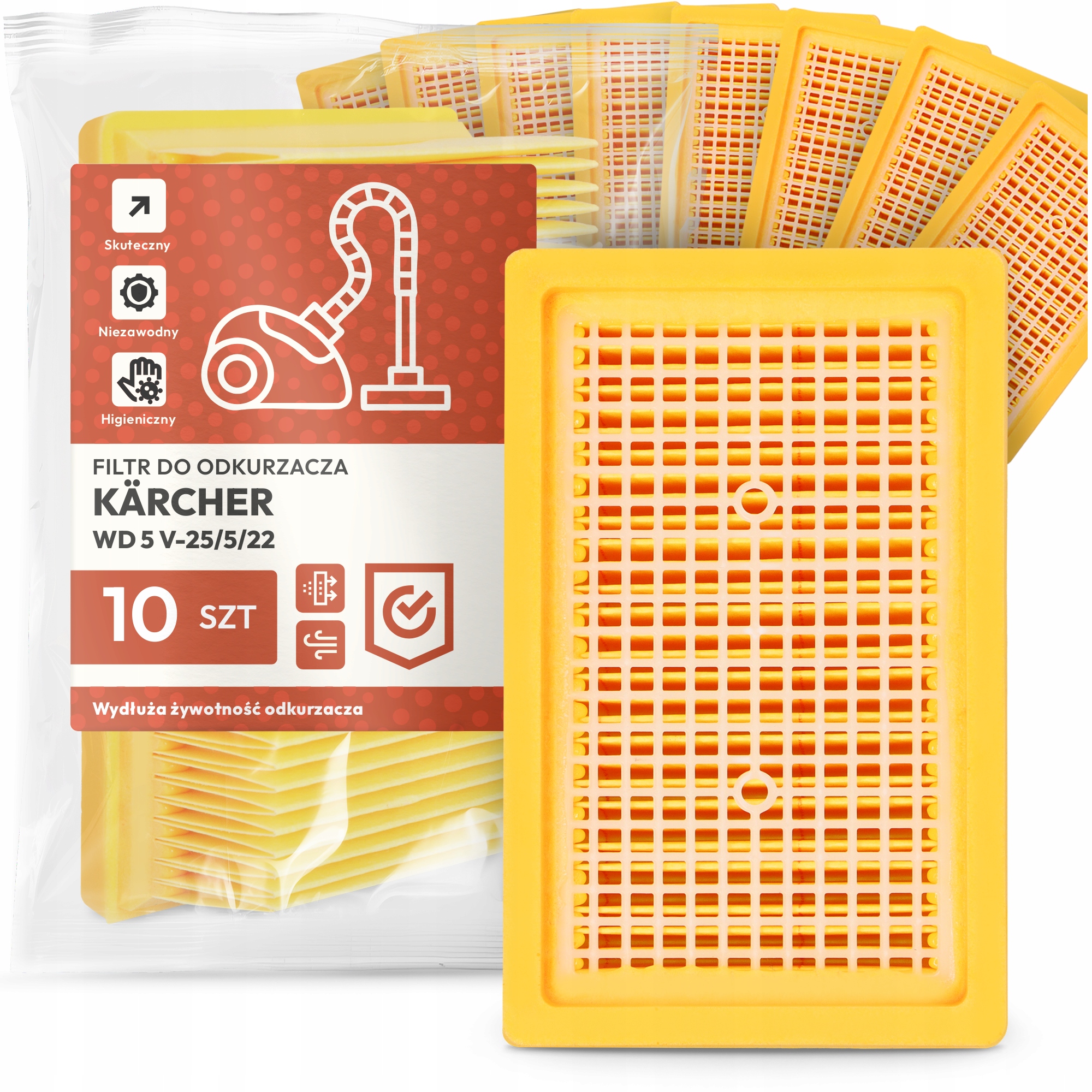 10x Filtr Pro Vysavač Kärcher Wd 5 V-25/5/22 Vzduchový vstupní Filtr Em-w