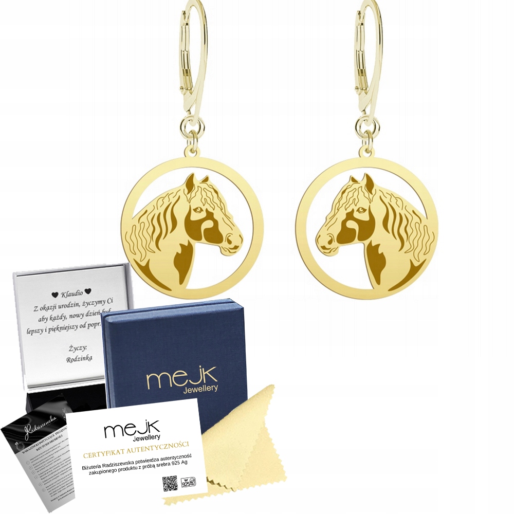 Náušnice Zlaté s koněm Tinker 925 Dárek Šperky Žena Gravírování Bonus