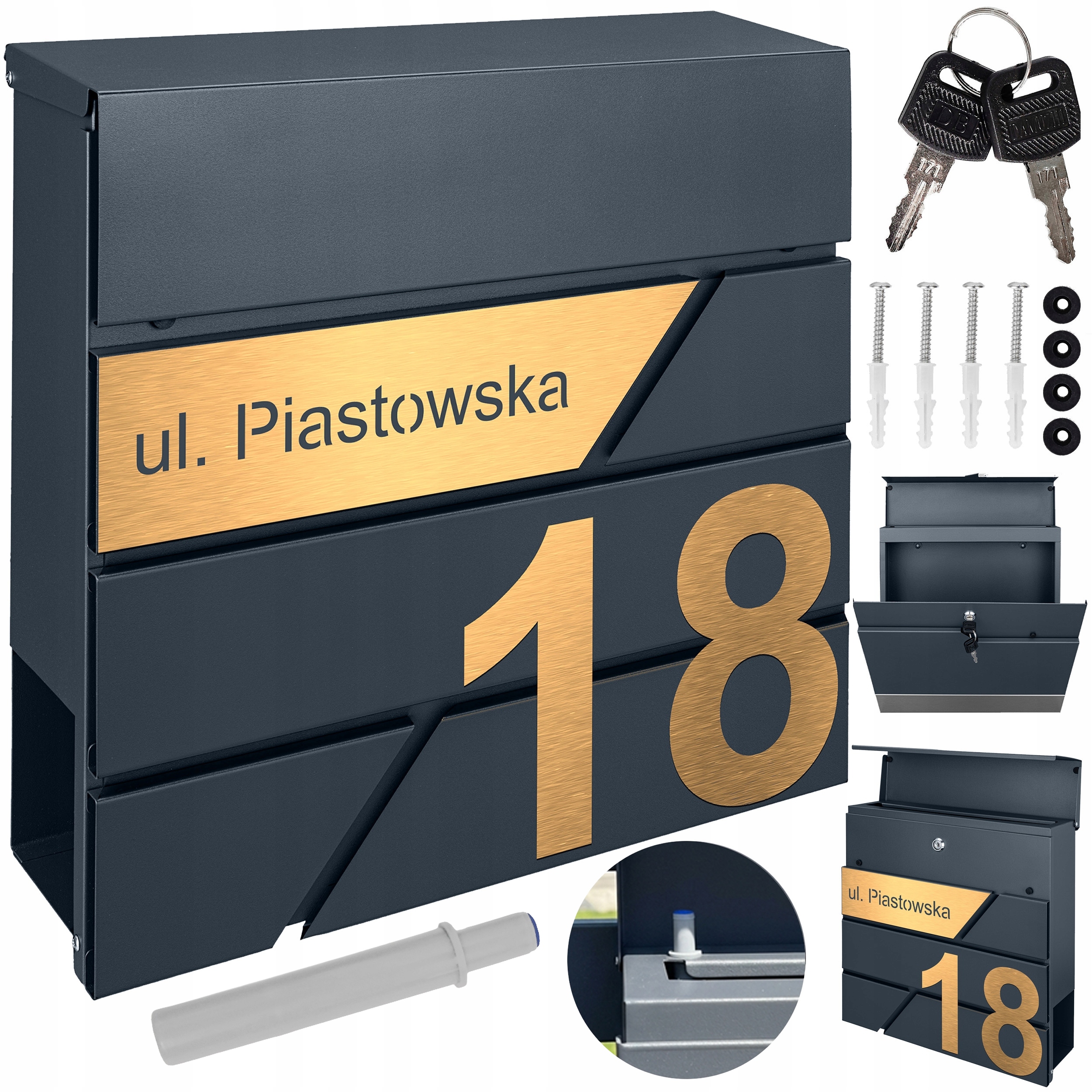 Antracitová Poštovní Schránka Zlaté Číslice, Laminát