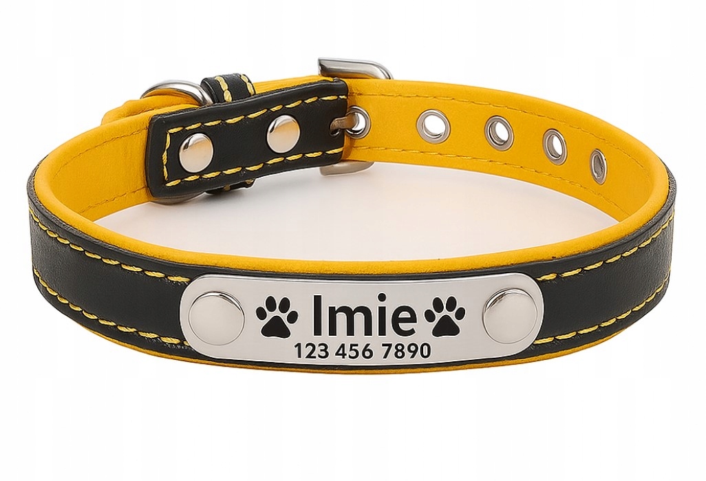 Obojek pro psa kočku Personalizované jméno telefonní číslo L Žlutá