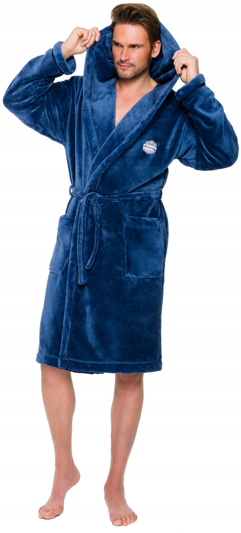 CIEPŁY MIŁY DŁUGI SZLAFROK MĘSKI Z KAPTUREM XL Wzór dominujący inny wzór