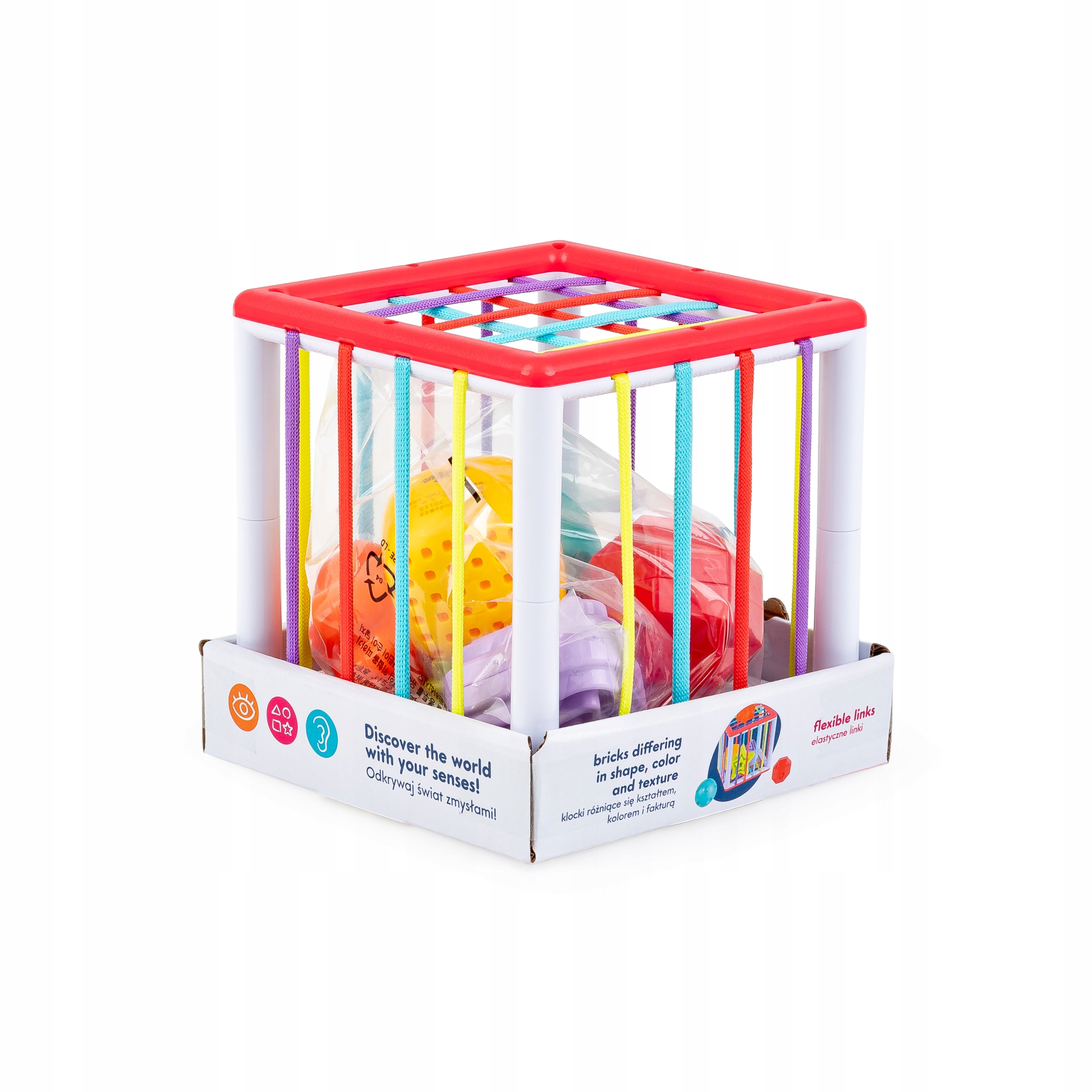 Zabawka sensoryczna kolorowe linki Kostka Pełna Kształtów 6m+ TuliFun Marka Dumel