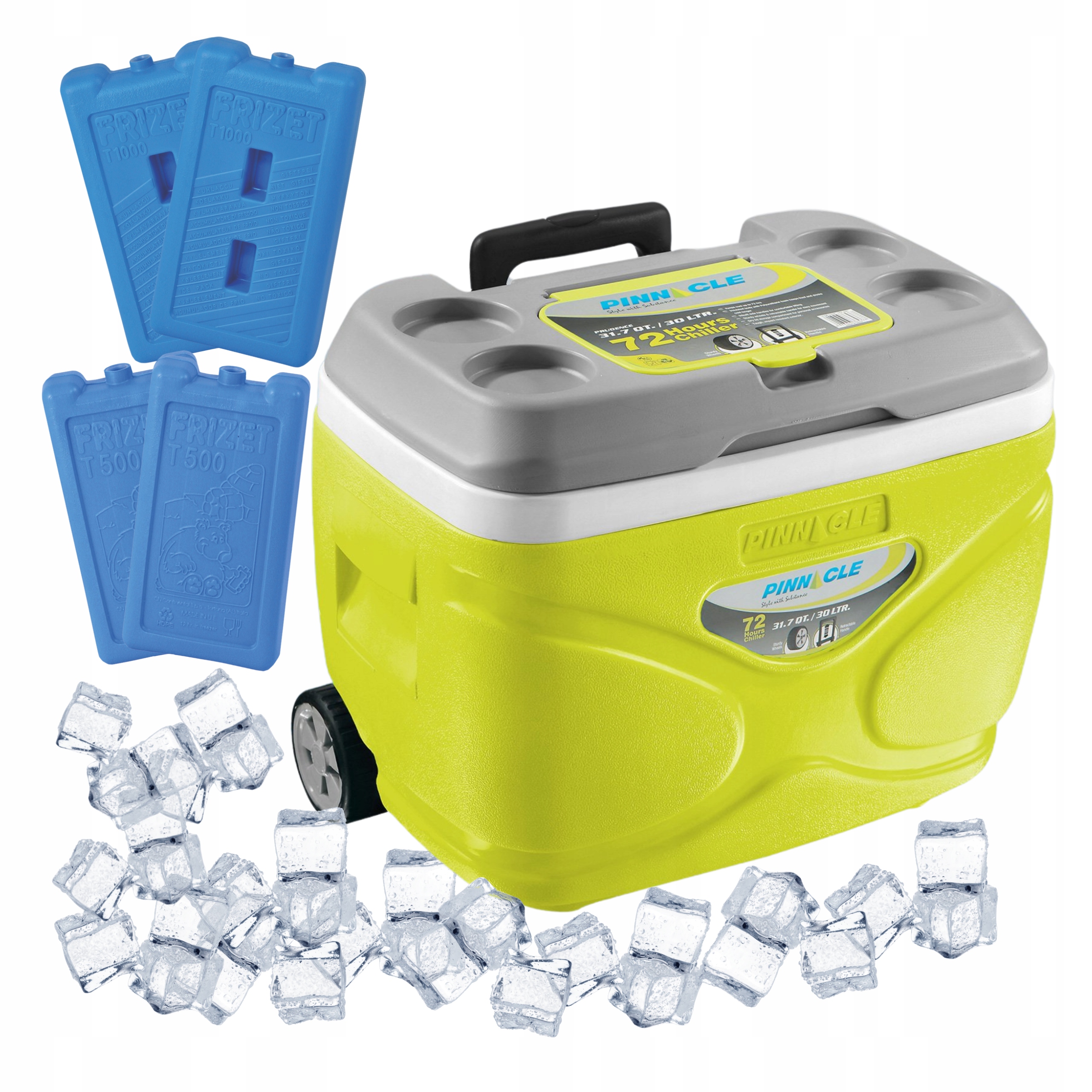 Turistická lednička s kolečky Pinnacle 30L lime 4 náplně 2x 1000 ml, 2x 500 ml