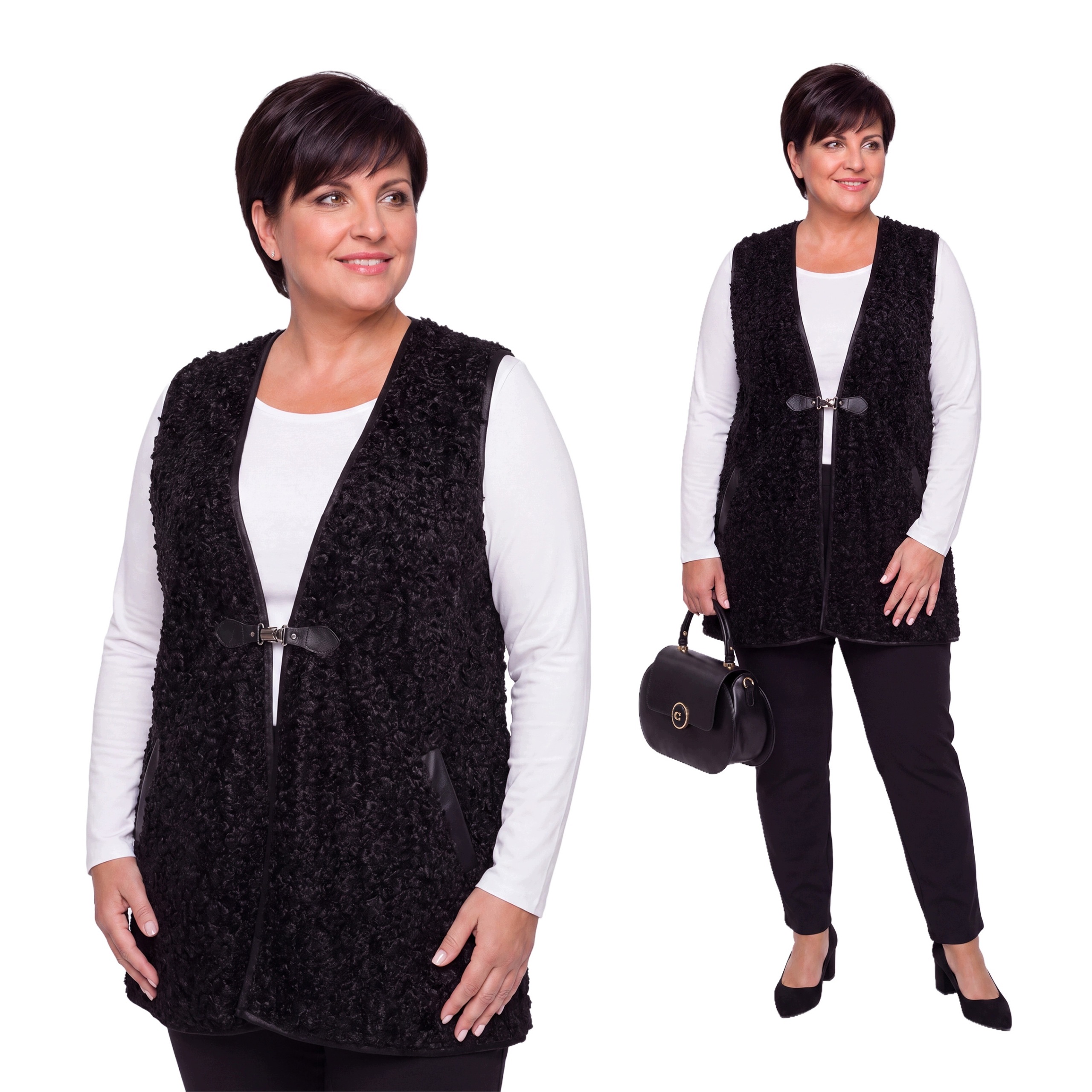 Černá vesta s přezkou plus size velikost 50