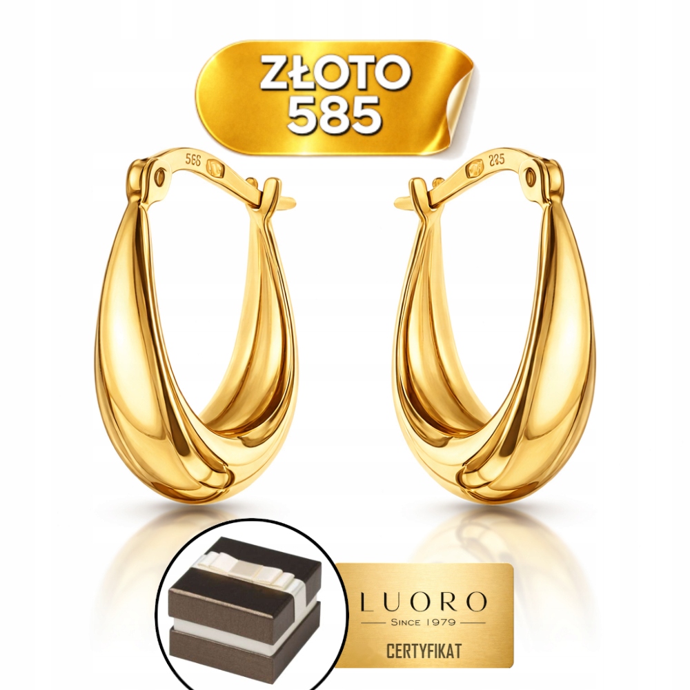 Náušnice Zlaté 585 14K Slzy Hladké Na Anglickém Zapínání 22 MM