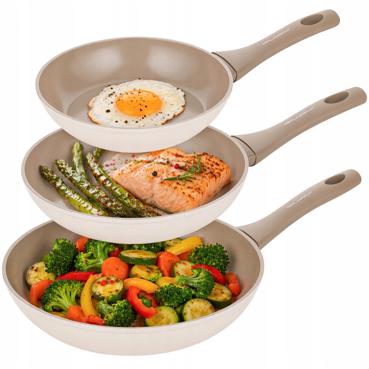 Sada Pánví Tradiční hliníková keramická pánev 20 cm 24 cm 28 cm Béžová