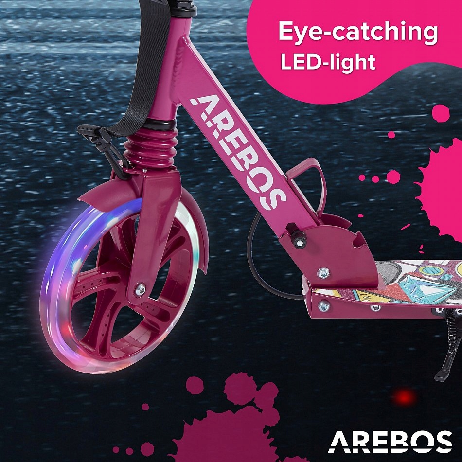 Arebos Hulajnoga Hulajnoga Miejska Hulajnoga do 100 kg z oponami Led Różowa