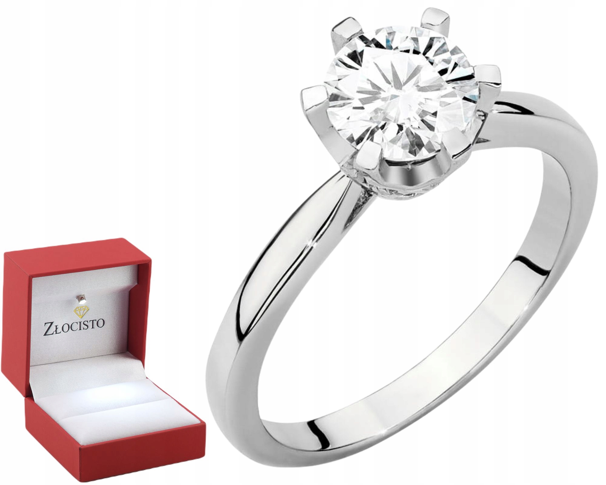 Białe Złoto Pierścionek Diament Laboratoryjny 1,00 Ct Złoto 585