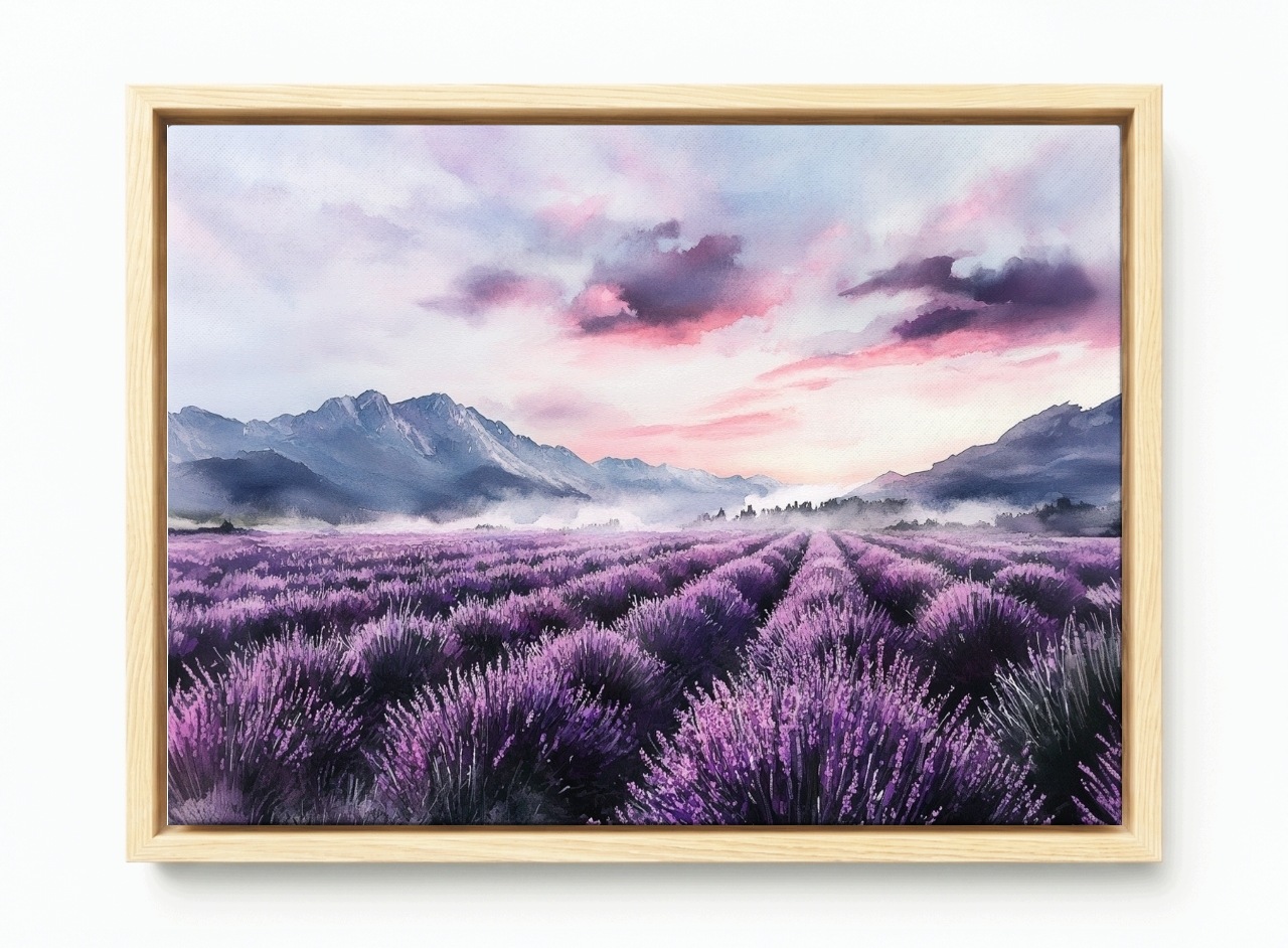 Obraz Rám American Box Levandulové Pole Západ Slunce Hory Romantic 60x40