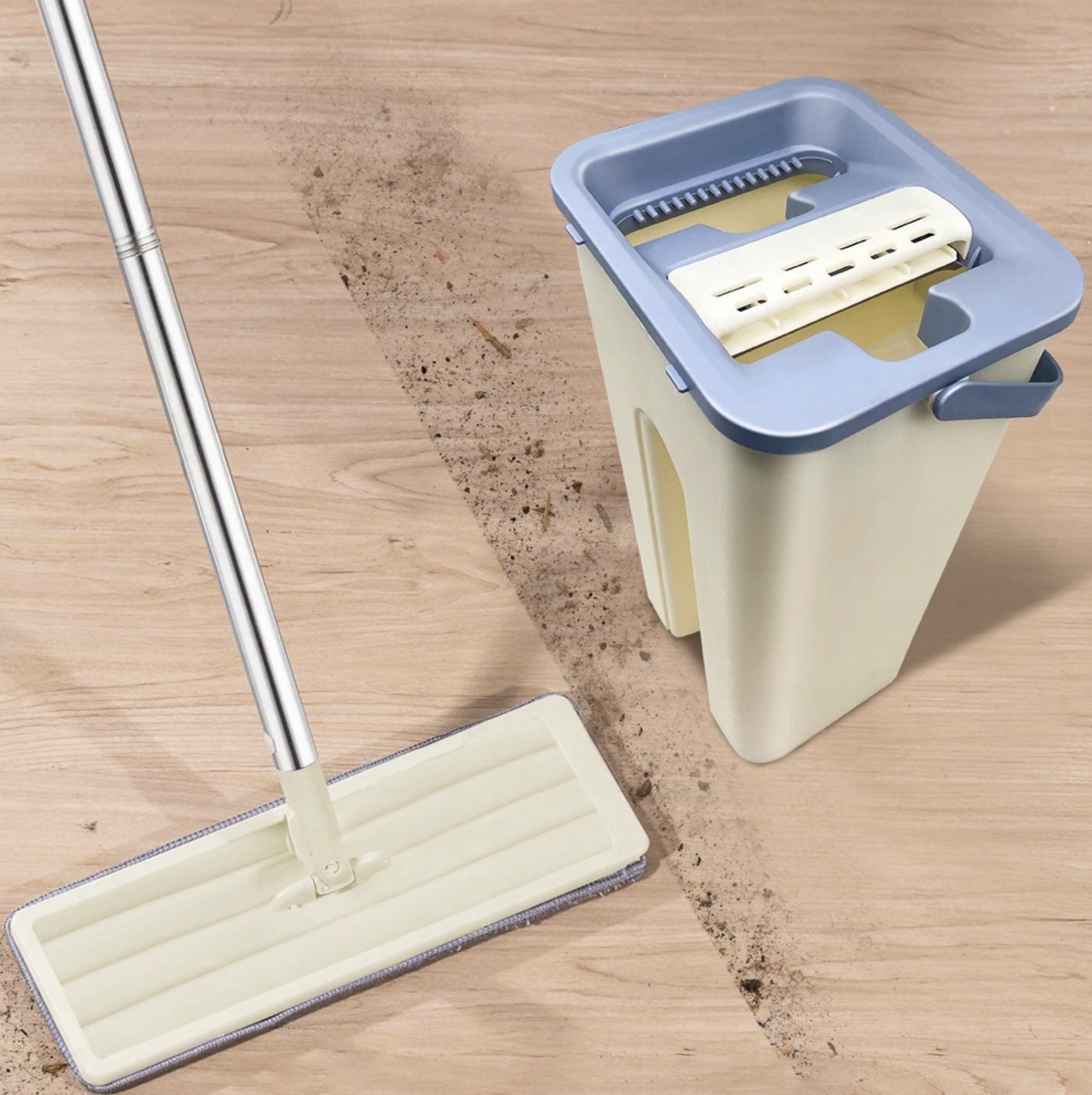 MOP PŁASKI Z WYCISKACZEM I WIADREM DWUKOMOROWYM + 2 WKŁADY MICROFIRBA Marka inna