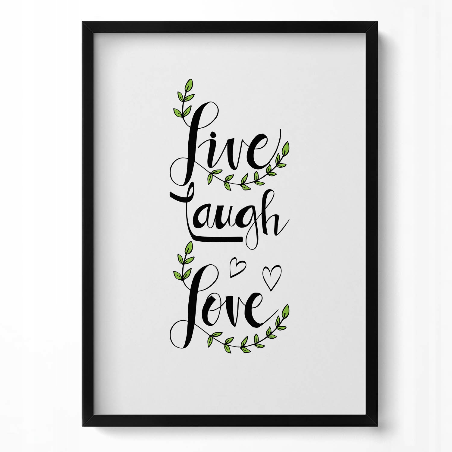 Grafika v černém rámu Dekorativní nápis do domu Live laugh love 50x70 cm
