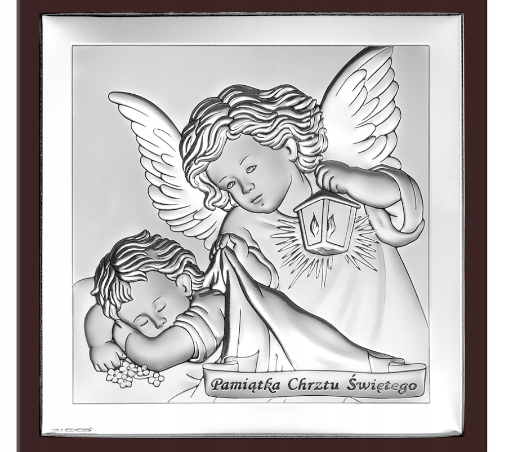 Gravírování suvenýru Obraz Anděl strážný Stříbrný obrázek Dárek Křest