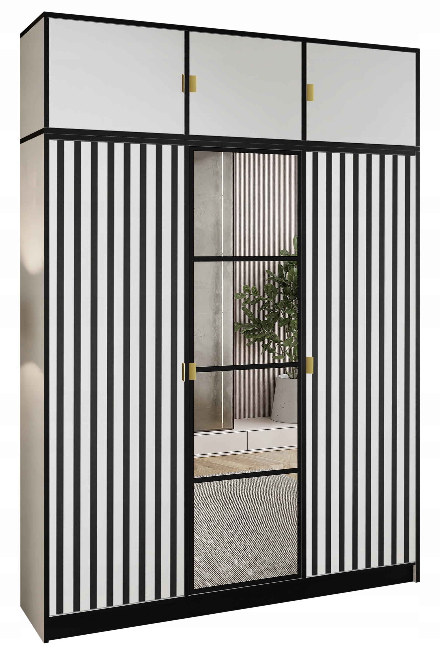 Skříň šatní Lumi 157 3D Bílá se zrcadlem eden Vzor 3 Úchyt zł. s nástavcem