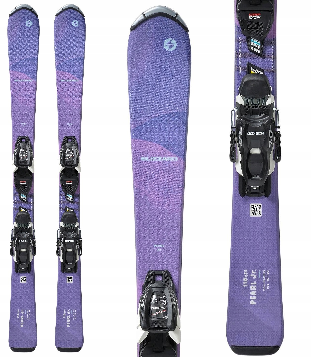 Narty dla dziewczynki Blizzard Pearl Jr +v wiązania Marker Fdt violet 120