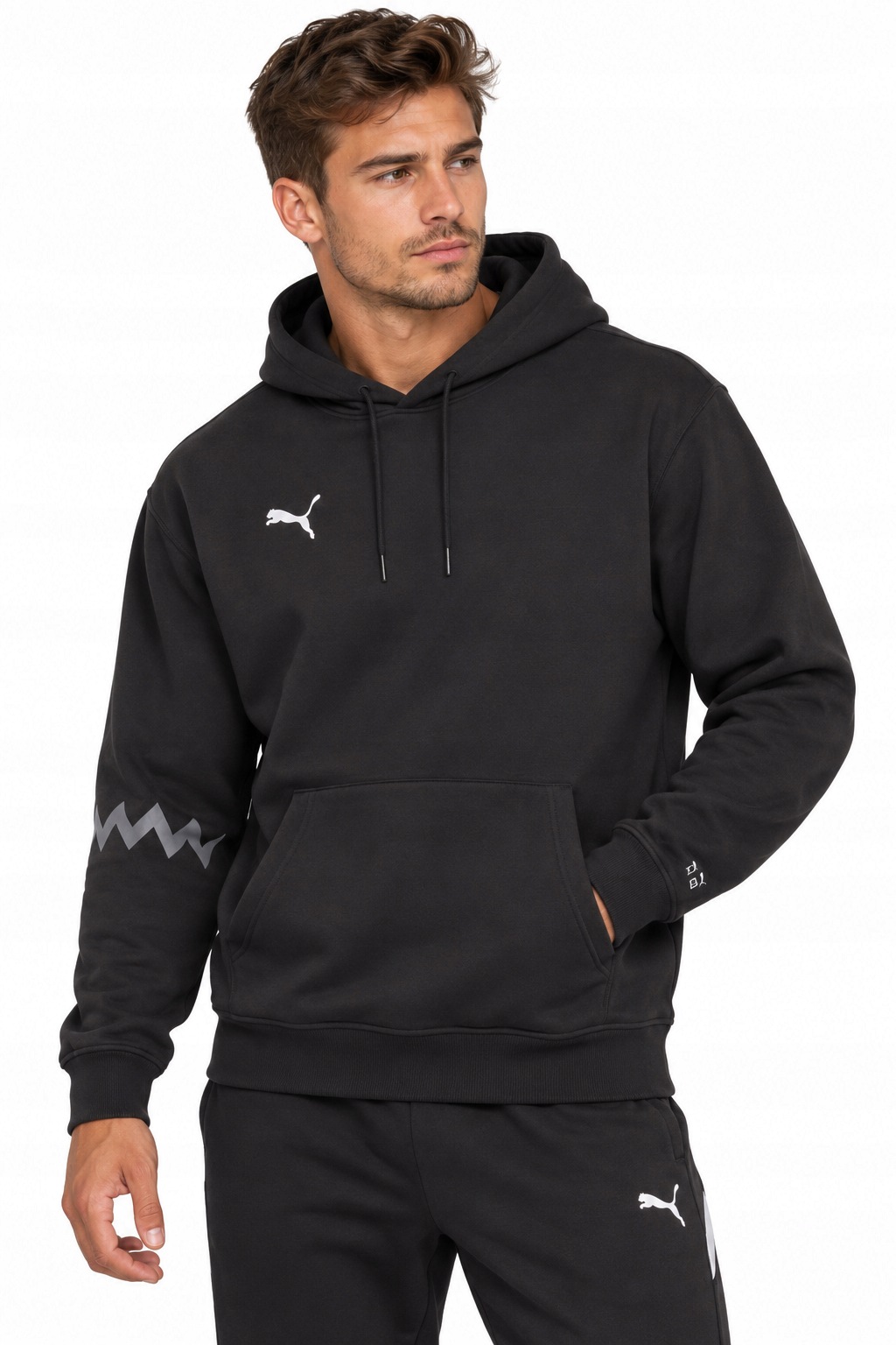 3430 Pánská Mikina Puma Klokanka S Kapucí Bavlněná Zateplená Černá 2XL