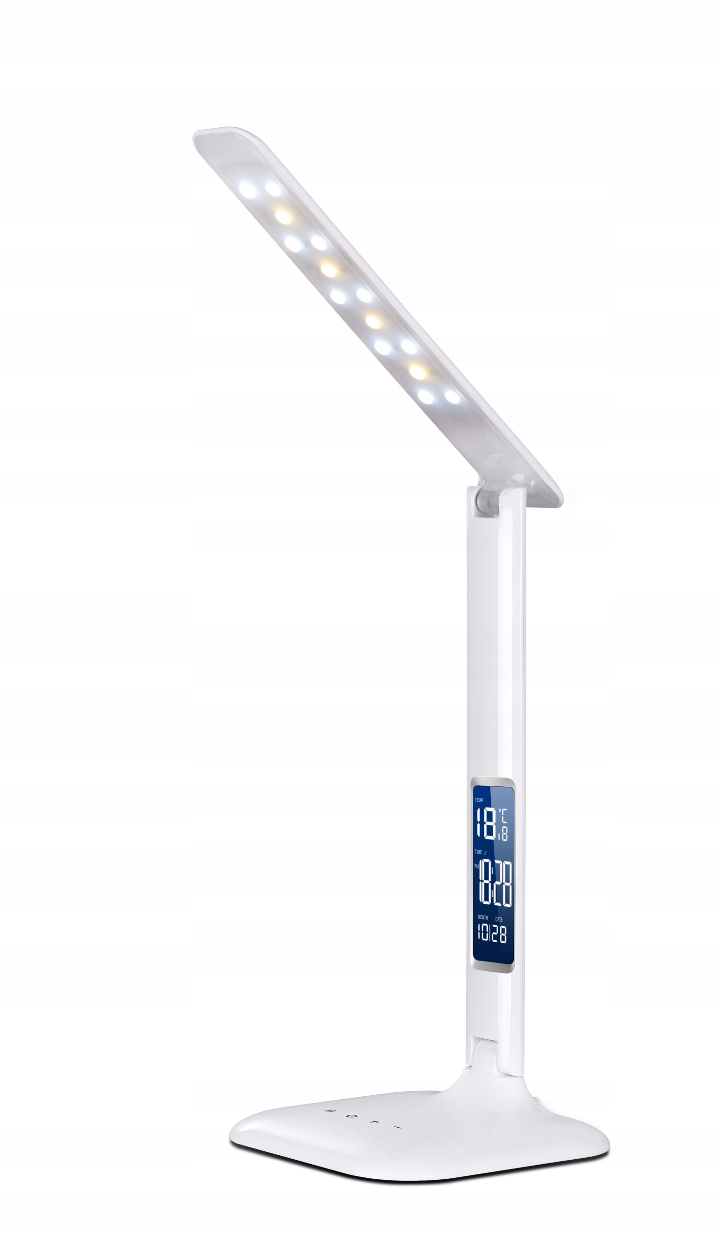 

Lampka biurkowa szkolna nocna Led zegar temp biała