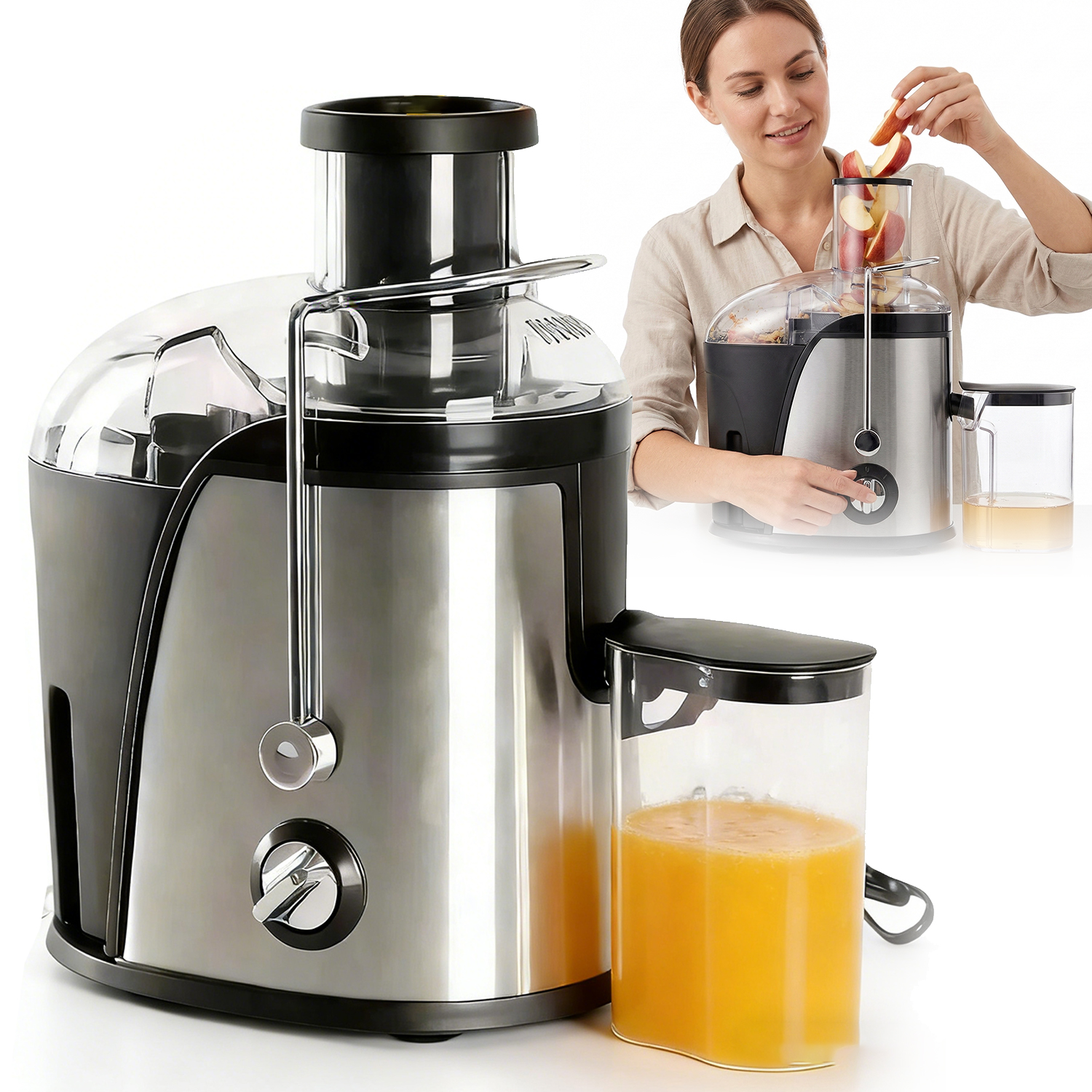 Odšťavňovač 1500 W 2 Rychlosti Šířka Otvor 350 ML Pro Zeleniny A Ovoce