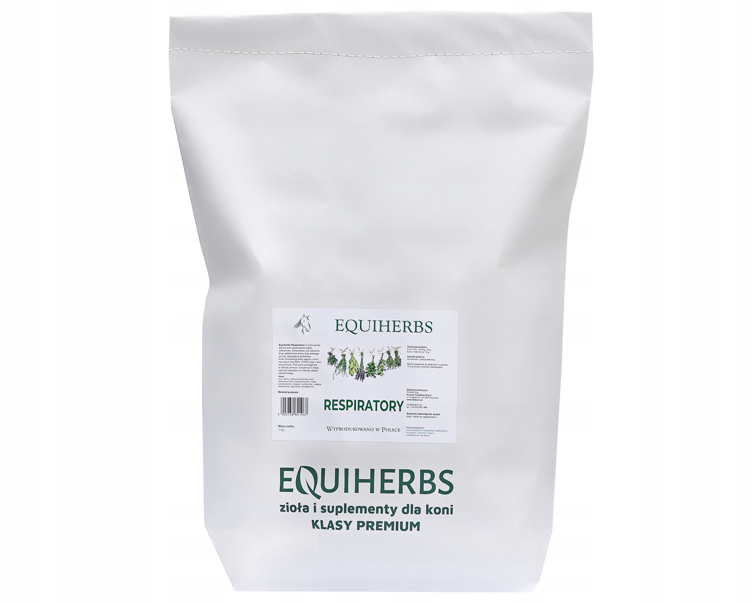 Mieszanka ziołowa dla koni Respiratory Equiherbs 1 kg na drogi oddechowe