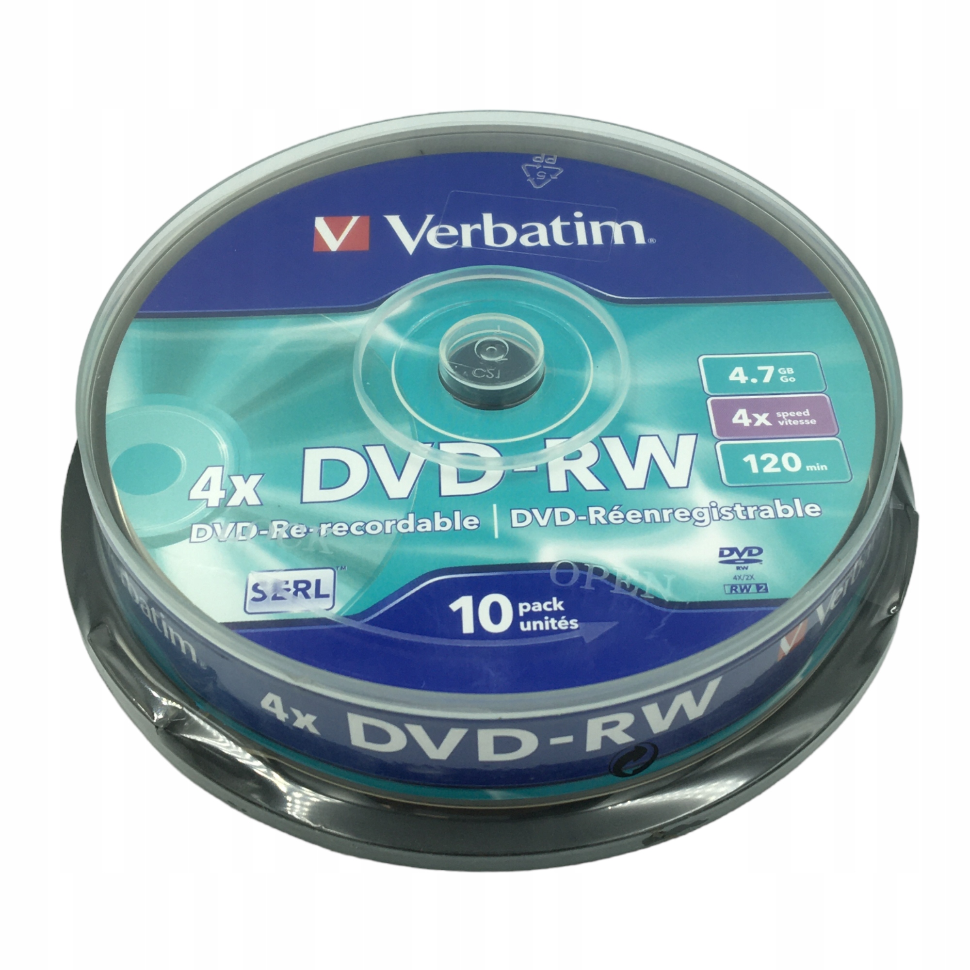 Płyta DVD Verbatim Dvd-rw 4,7GB 10szt Maksymalna prędkość nagrywania: 4x