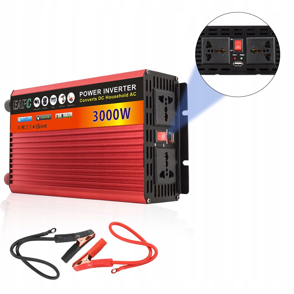 Menič Napätia 12V 230V 1500W/3000W Modifikovaná Sínusovka Usb S Ochranou